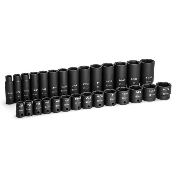 Capri Tools 1/2 in. Drive Shallow and Deep Impact Socket Set, 7/16 to 1-1/4 in., SAE, 28-Piece CP55000-28SSD